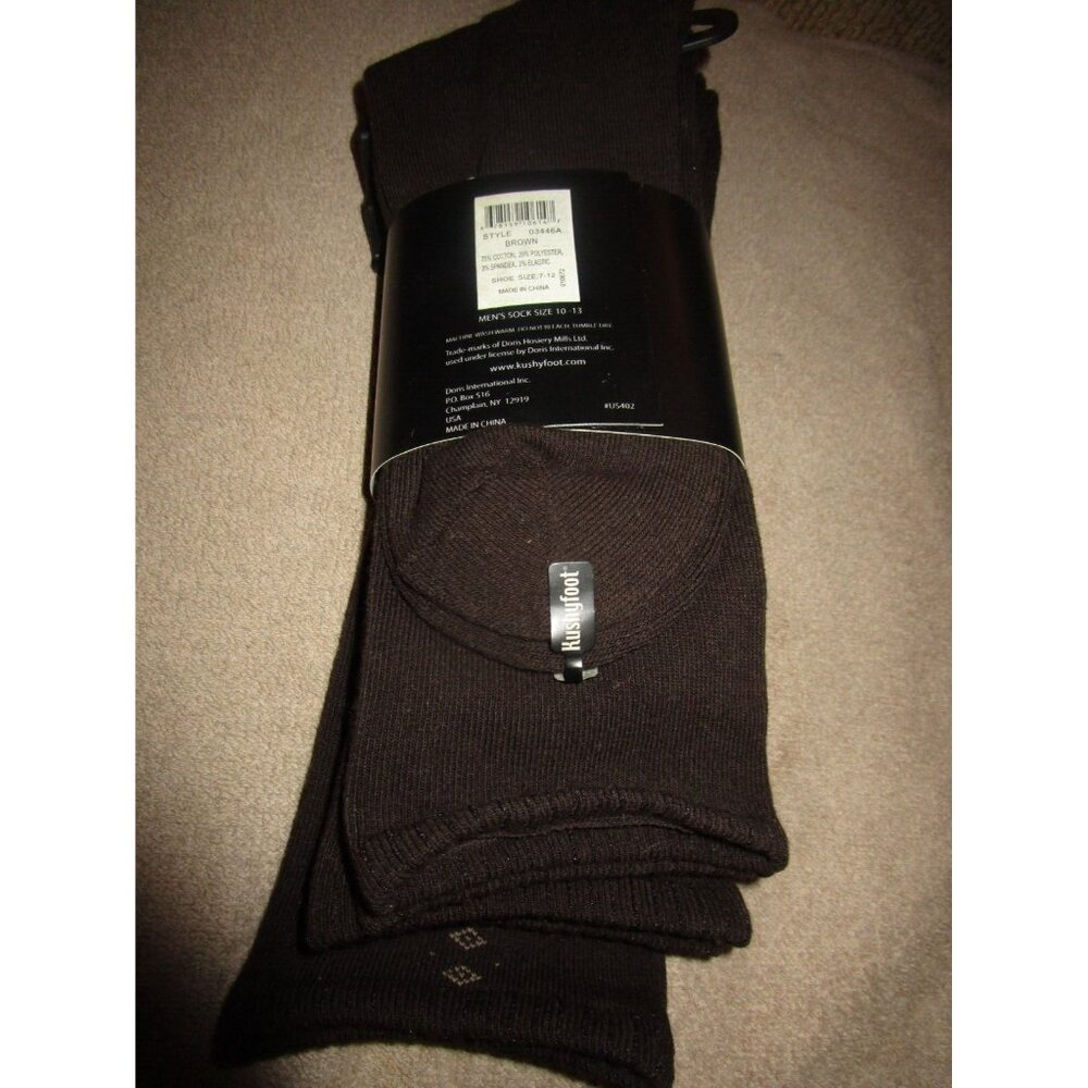 3 Pair Mens Kushyfoot Soft Cotton Poly Blend Dress Casual Brown Crew Socks - Picture 3 of 4